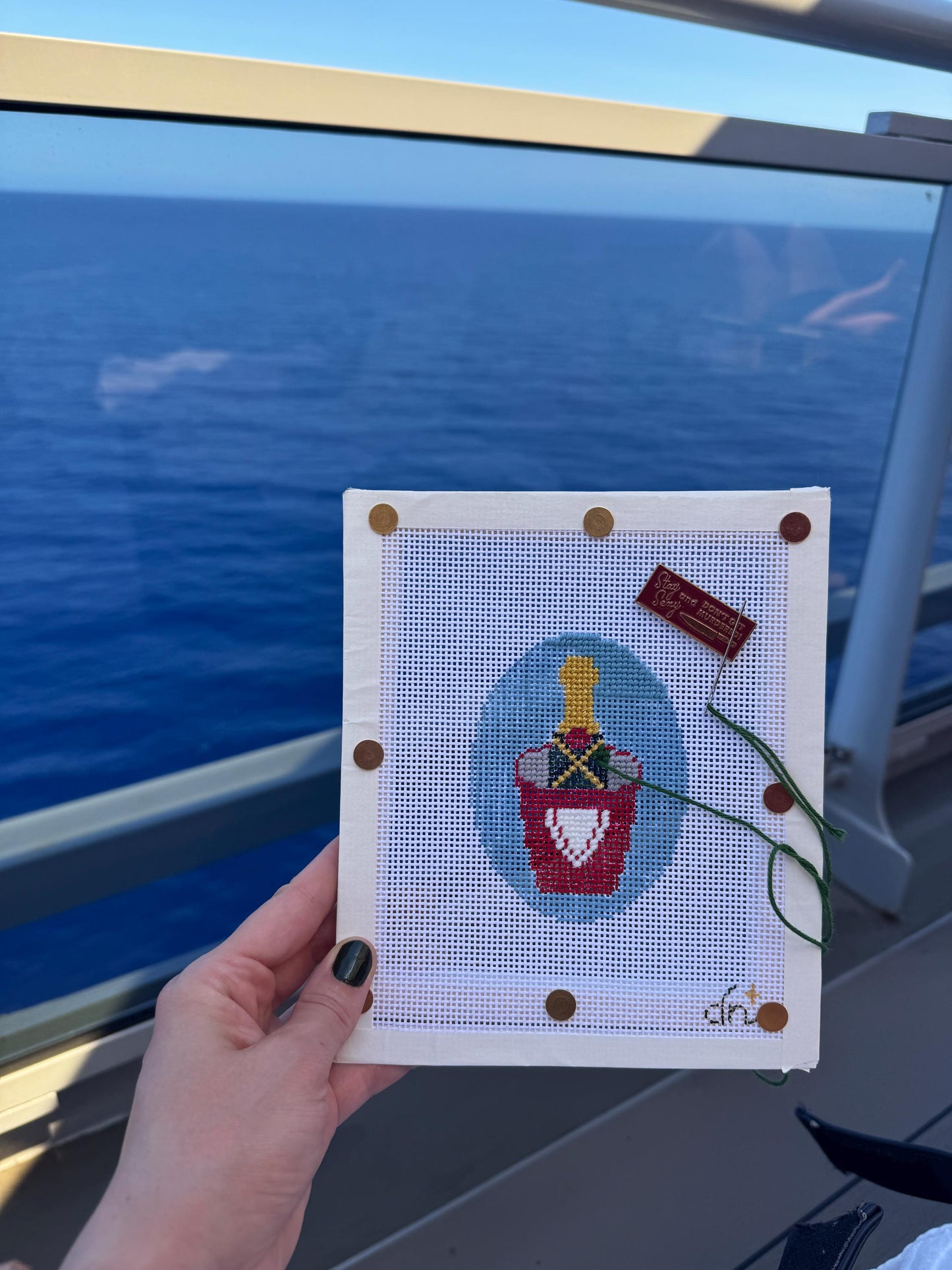 Champagne Bucket - Painted Needlepoint Canvas, Virgin Voyages Inspired Travel Ornament, 13 Mesh