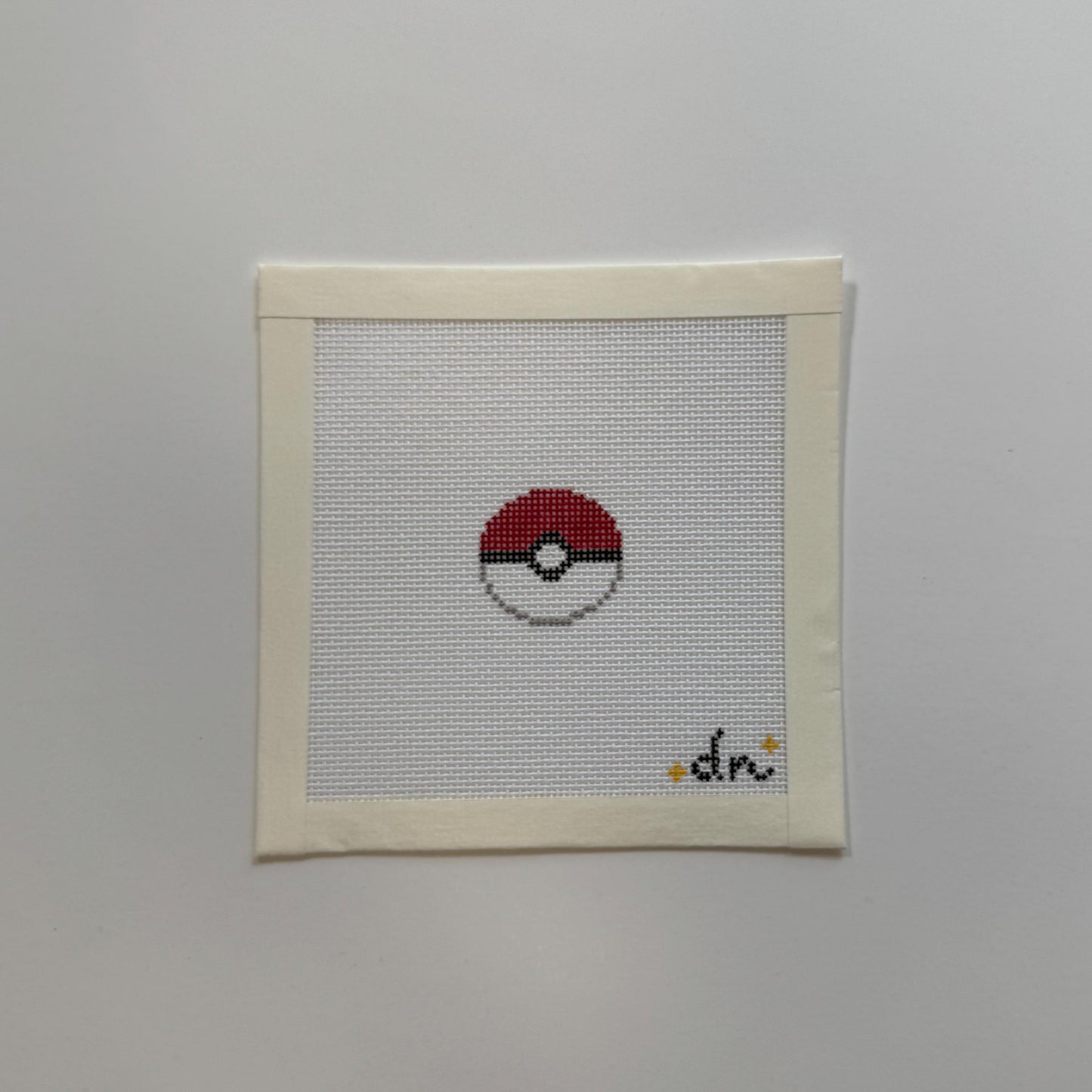 Pokéball Mini - Painted Needlepoint Canvas, Pókemon and Nintendo Inspired, 18 Mesh
