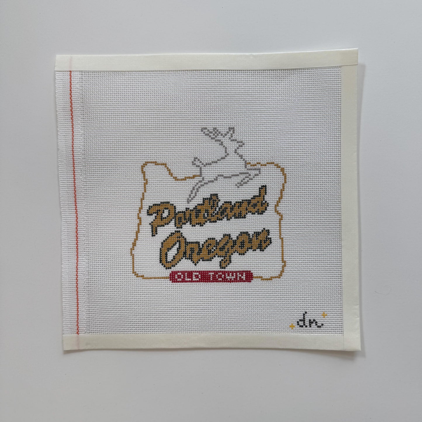 Portland Oregon Sign - Painted Needlepoint Canvas, White Stag, 18 Mesh
