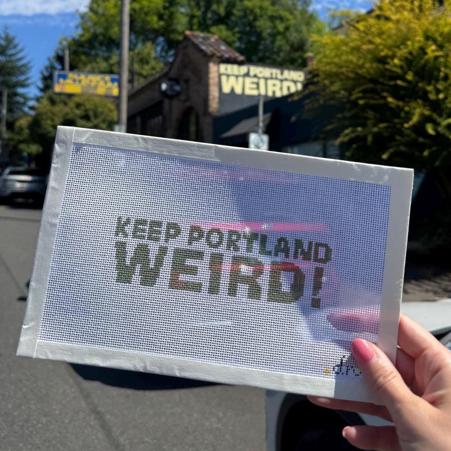 Portland Needlepoint Canvas - Keep Portland Weird, Painted Needlepoint Canvas, Oregon Needlepoint, 18 Mesh