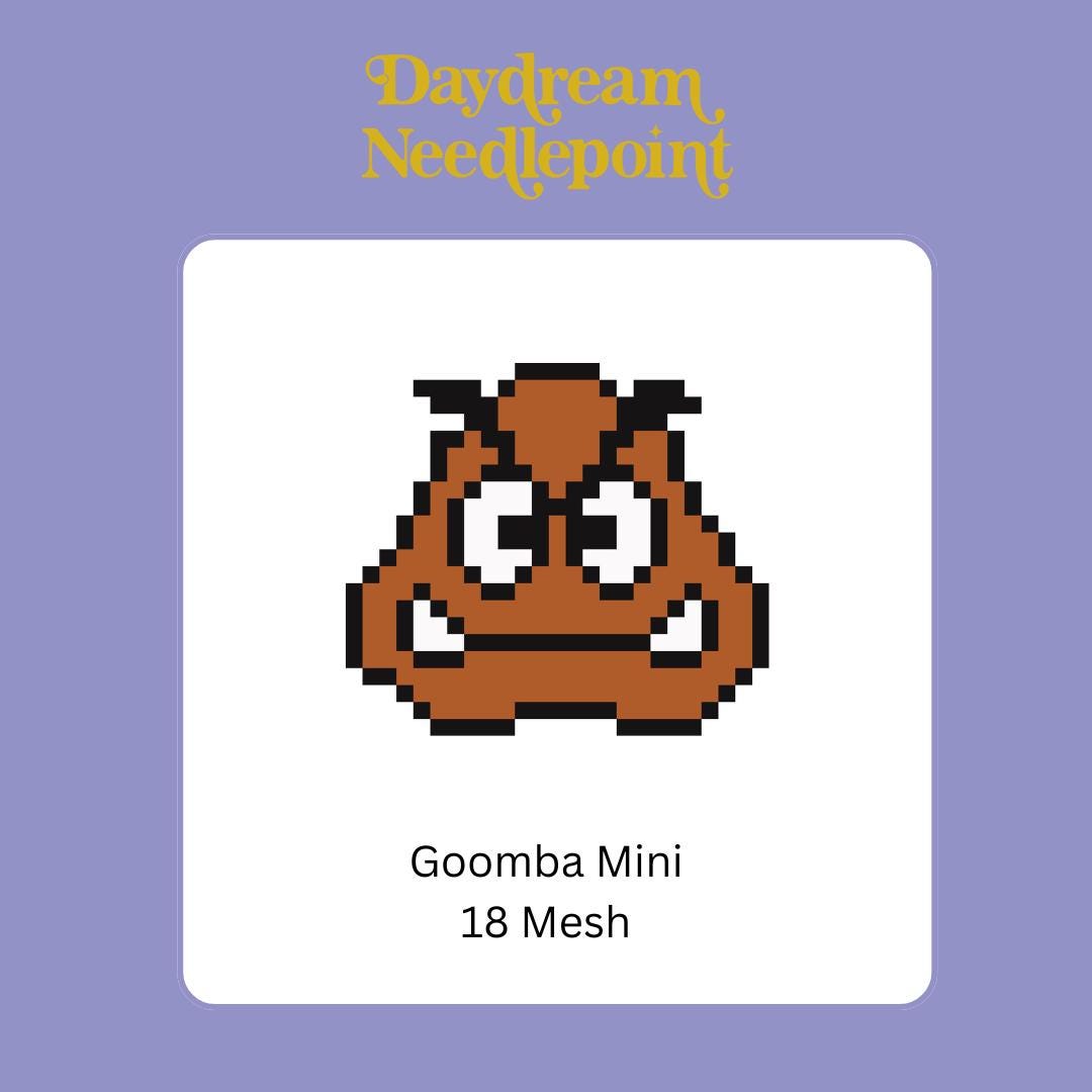 Goomba Mini - Painted Needlepoint Canvas, Nintendo Inspired, 18 Mesh