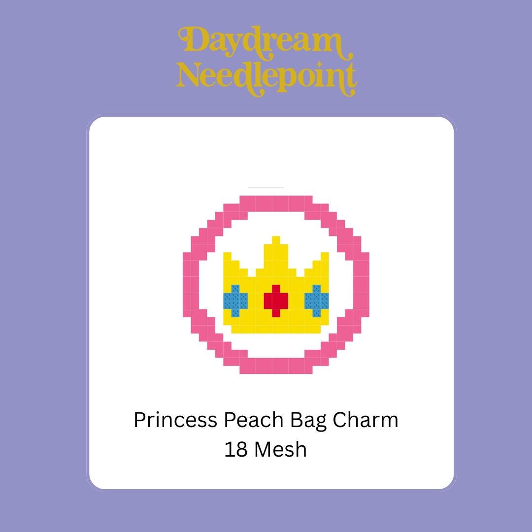 Princess Peach Inspired Mini - Painted Needlepoint Canvas, Nintendo Inspired, 18 Mesh