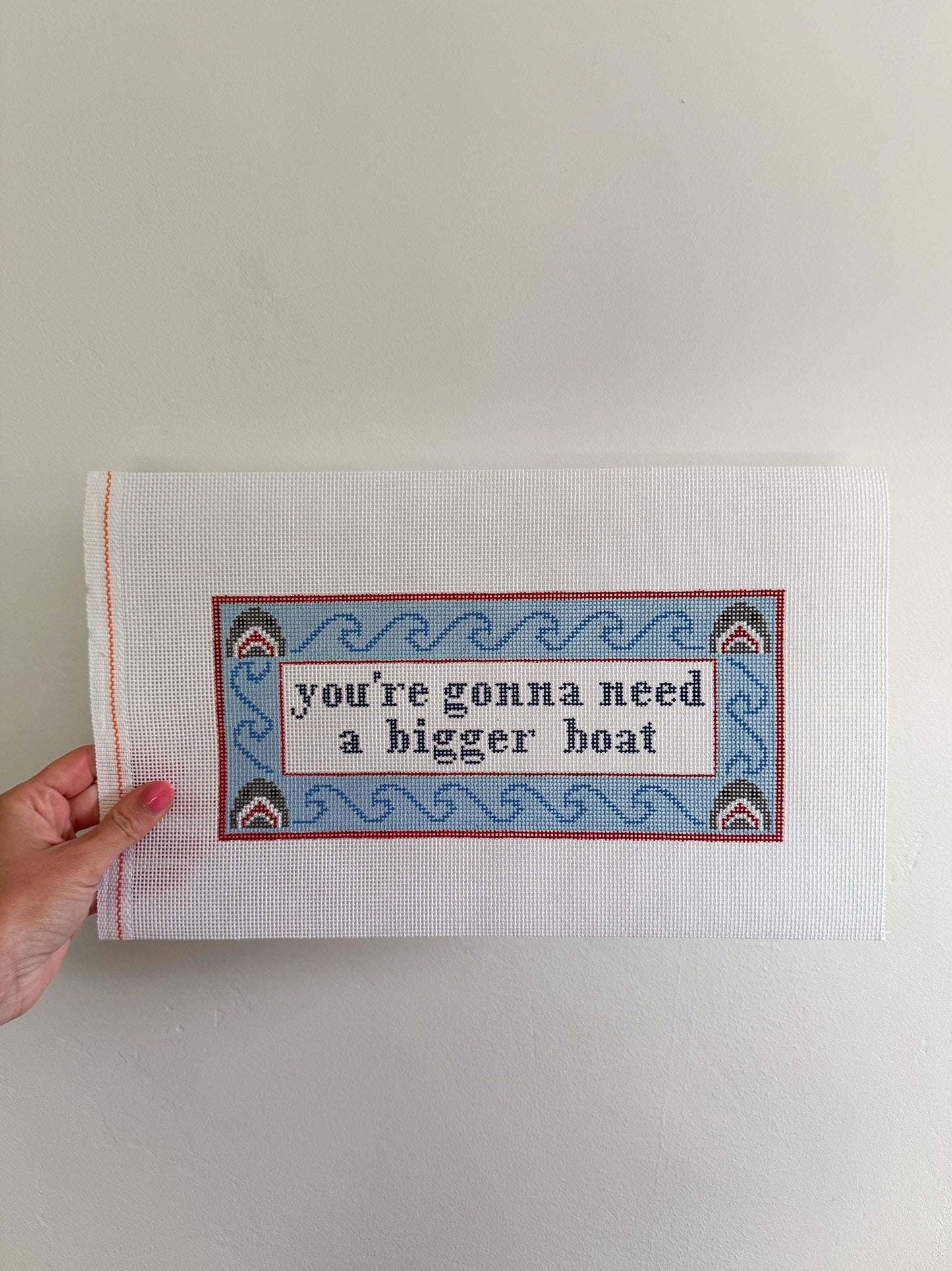 Jaws Inspired - Painted Needlepoint Canvas, Shark Needlepoint, You're gonna need a bigger boat, 13 Mesh