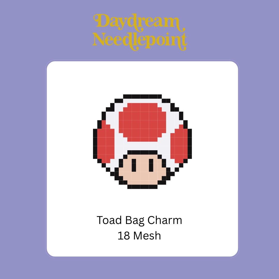 Toad Inspired Mini - Painted Needlepoint Canvas, Nintendo Inspired, 18 Mesh