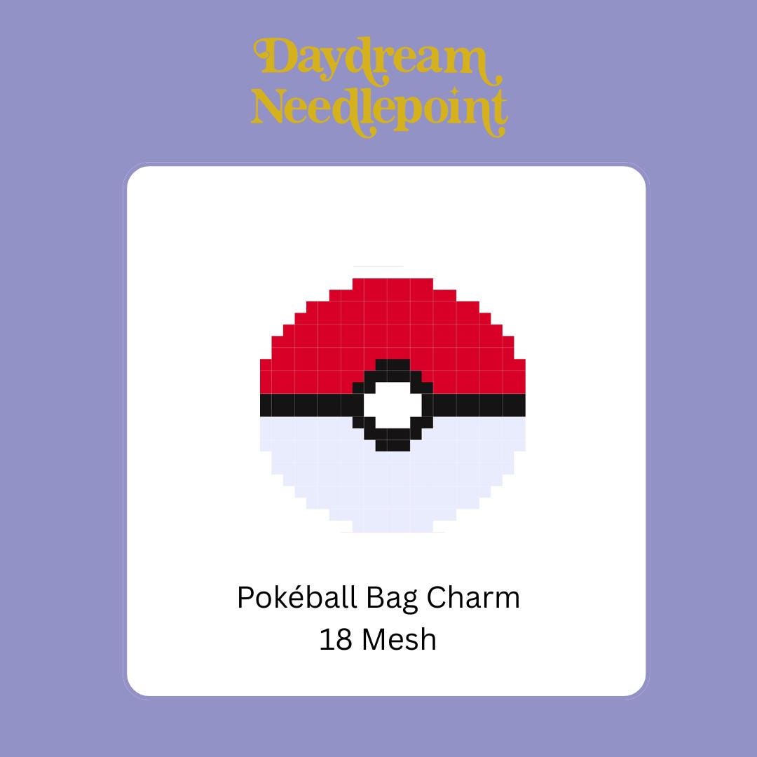 Pokéball Mini - Painted Needlepoint Canvas, Pókemon and Nintendo Inspired, 18 Mesh