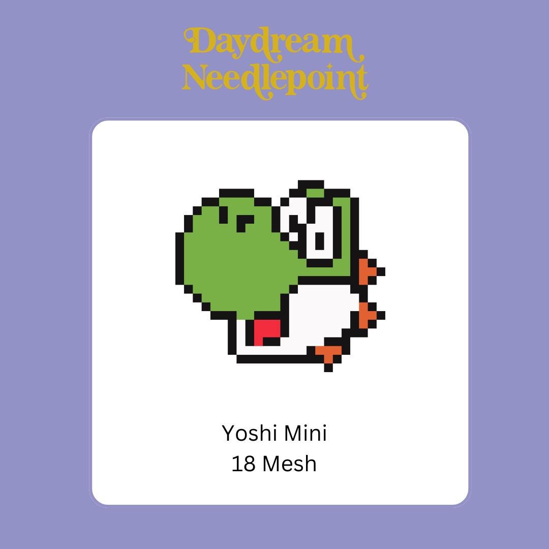 Yoshi Inspired Mini - Painted Needlepoint Canvas, Nintendo Inspired, 18 Mesh