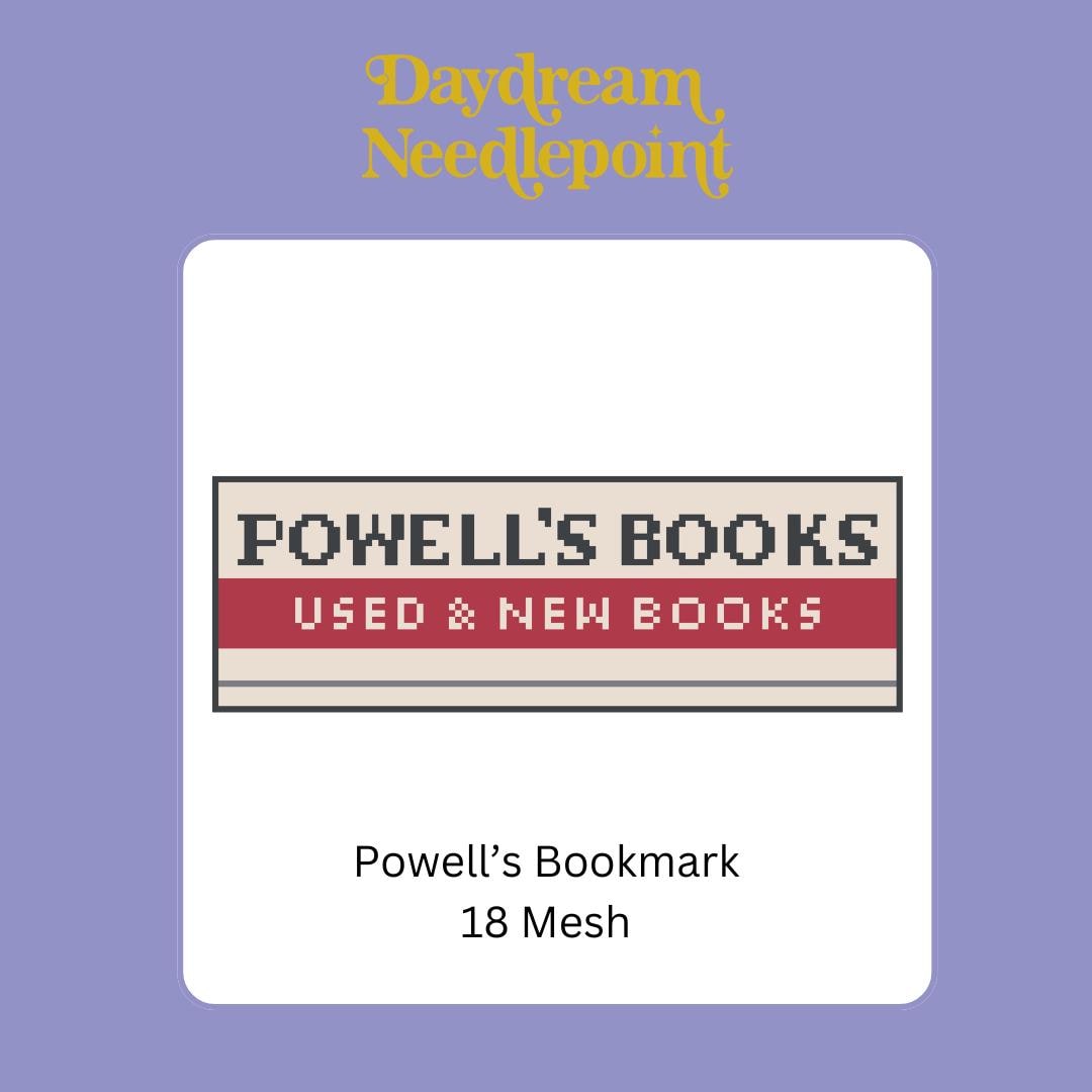 Powell's Books Needlepoint Canvas – Hand-Painted Bookmark, Portland Oregon, 18 Mesh