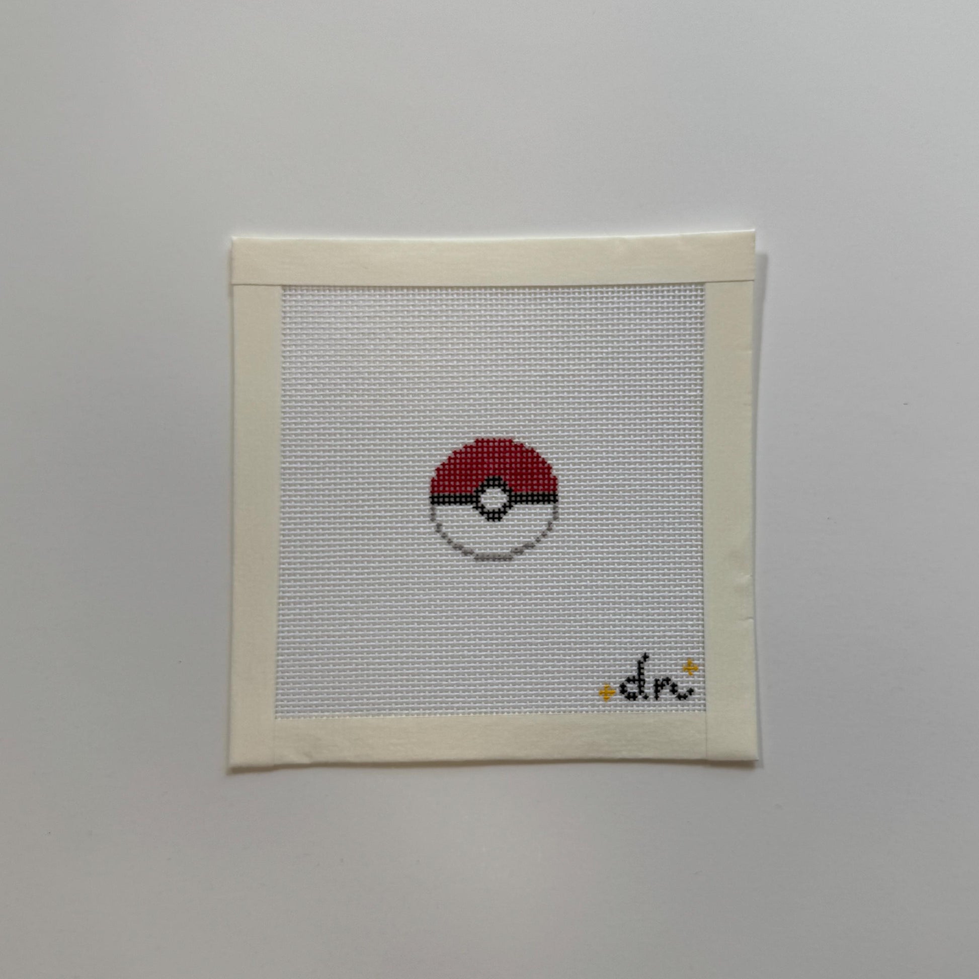 Pokéball Mini - Painted Needlepoint Canvas, Pókemon and Nintendo Inspired, 18 Mesh