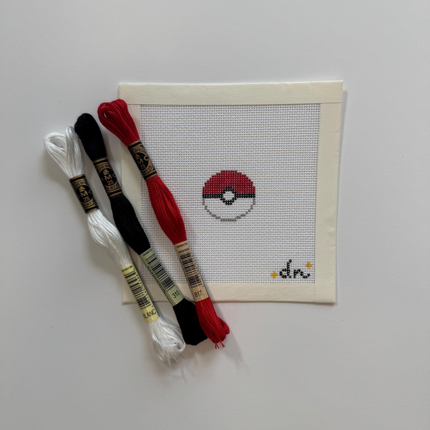 Pokéball Mini - Painted Needlepoint Canvas, Pókemon and Nintendo Inspired, 18 Mesh