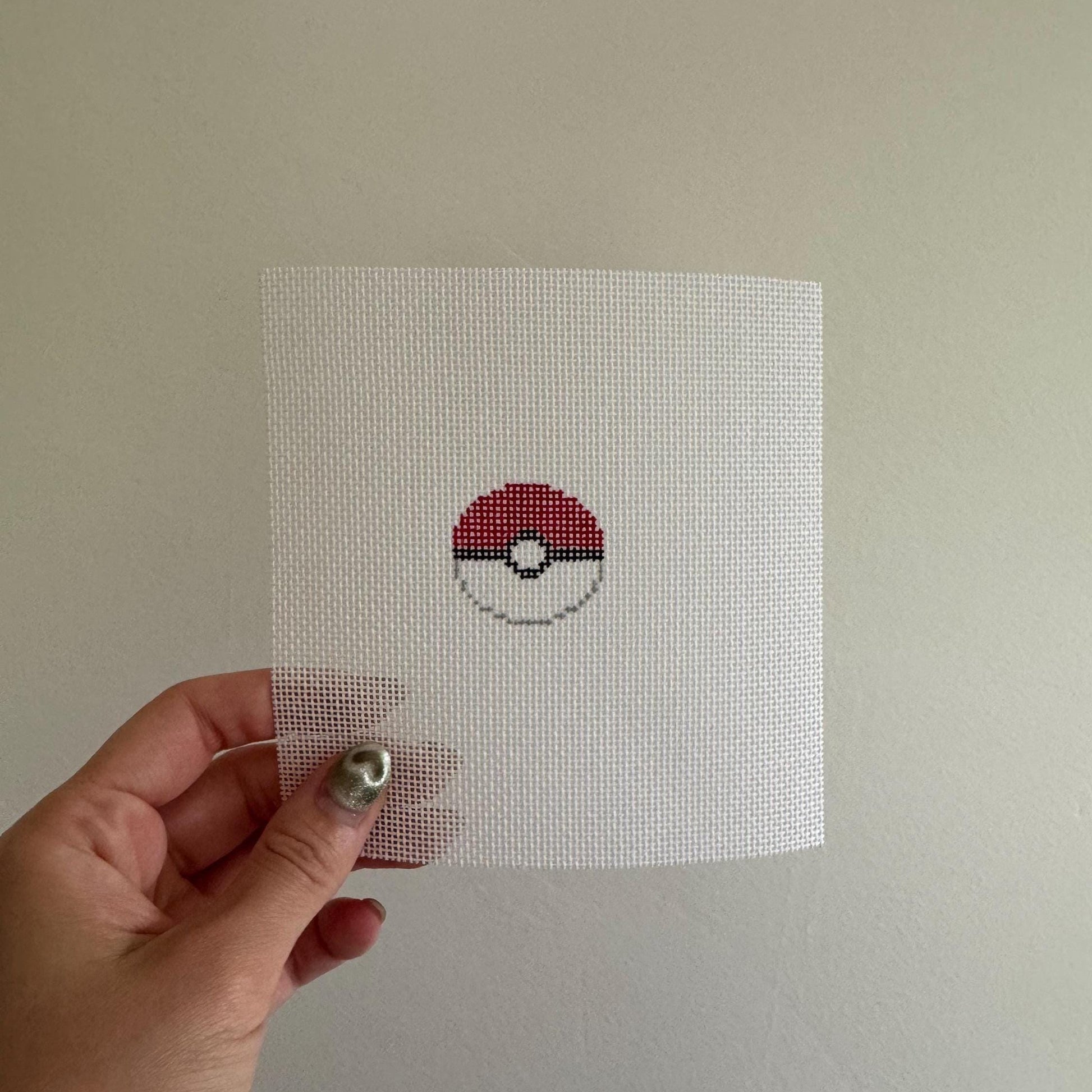Pokéball Mini - Painted Needlepoint Canvas, Pókemon and Nintendo Inspired, 18 Mesh