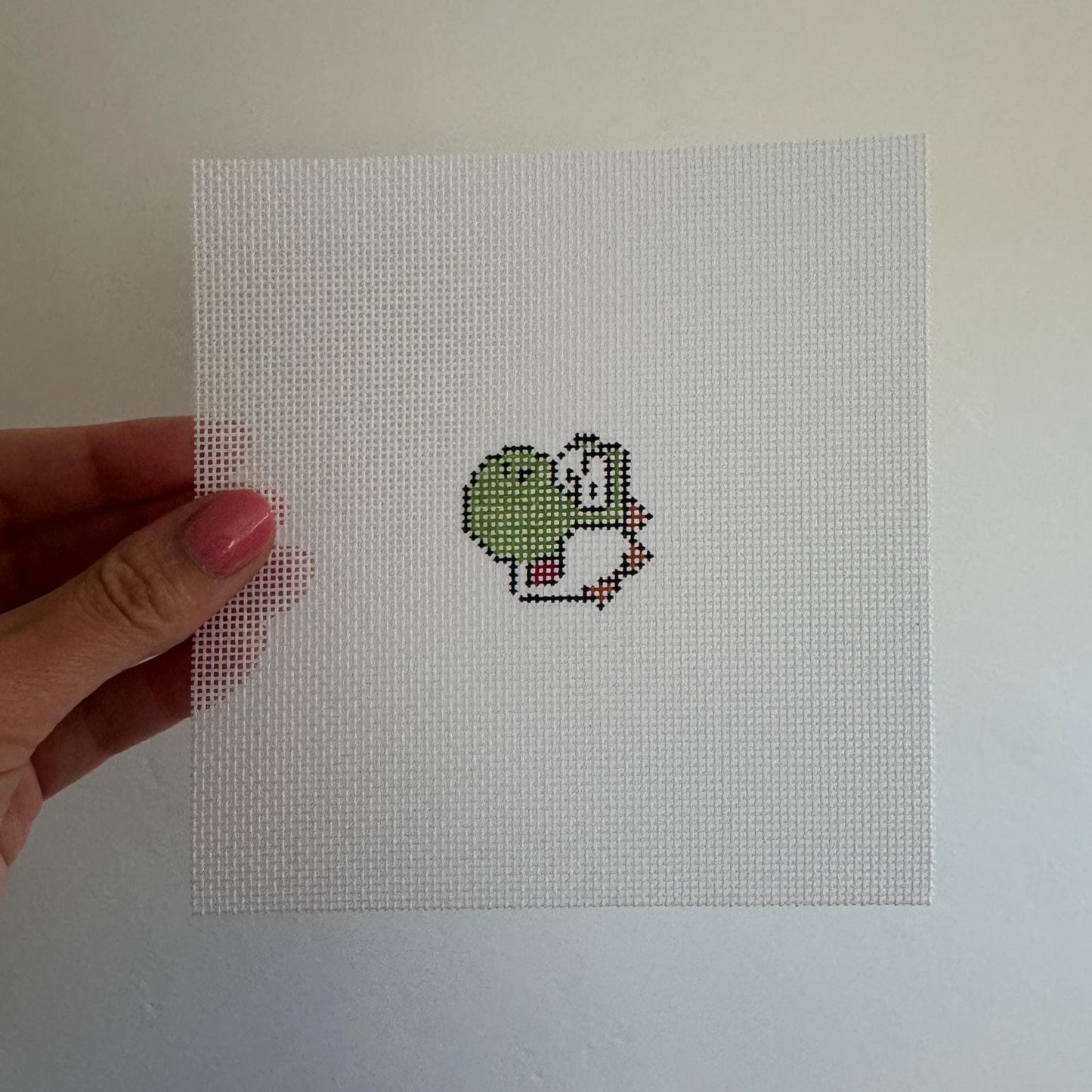 Yoshi Inspired Mini - Painted Needlepoint Canvas, Nintendo Inspired, 18 Mesh