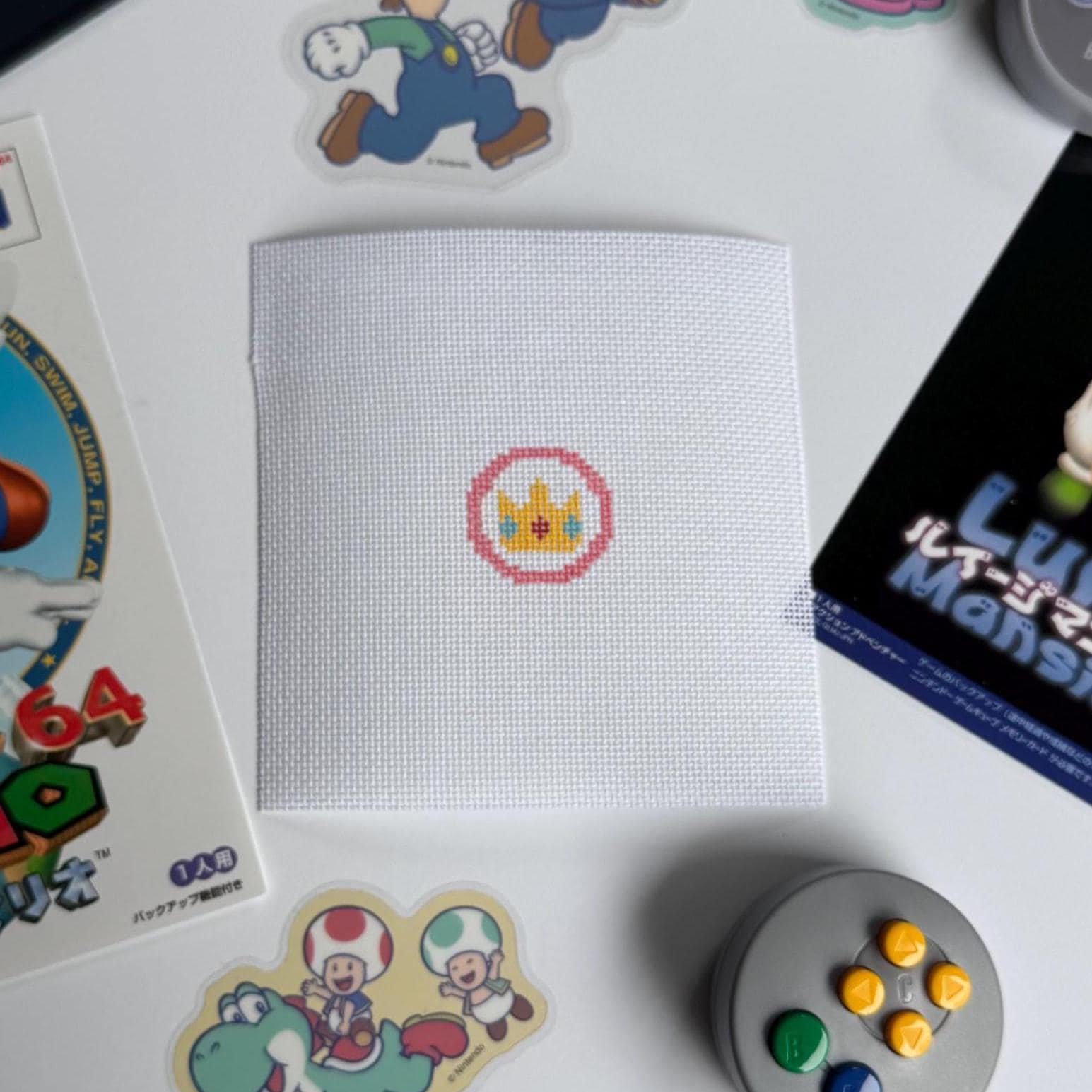 Princess Peach Inspired Mini - Painted Needlepoint Canvas, Nintendo Inspired, 18 Mesh