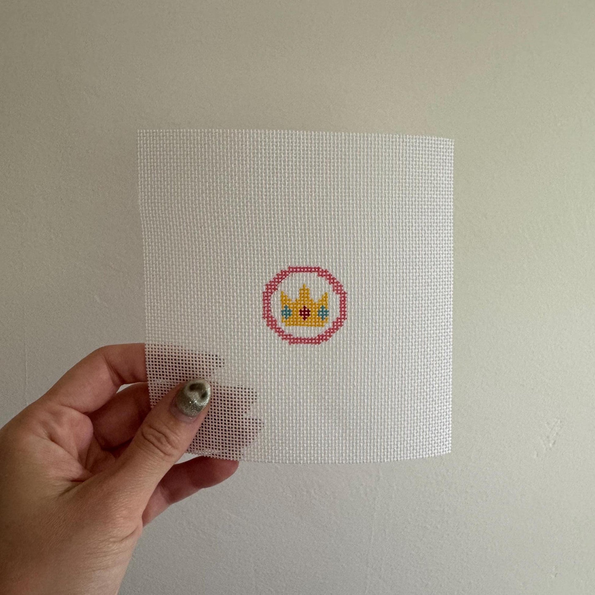 Princess Peach Inspired Mini - Painted Needlepoint Canvas, Nintendo Inspired, 18 Mesh