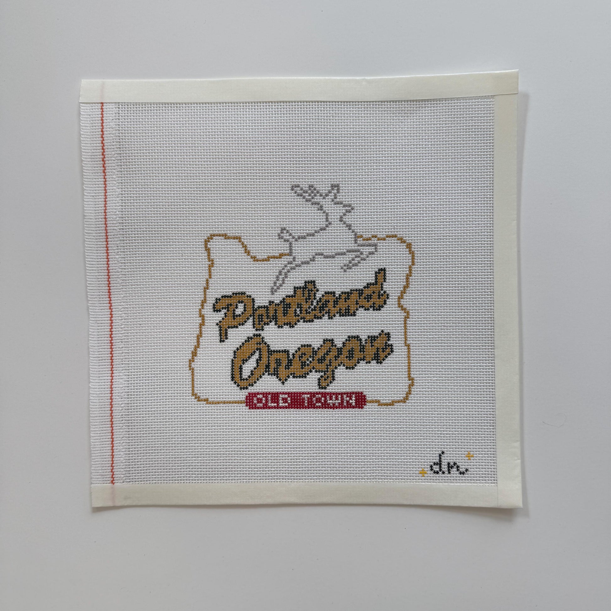 Portland Oregon Sign - Painted Needlepoint Canvas, White Stag, 18 Mesh