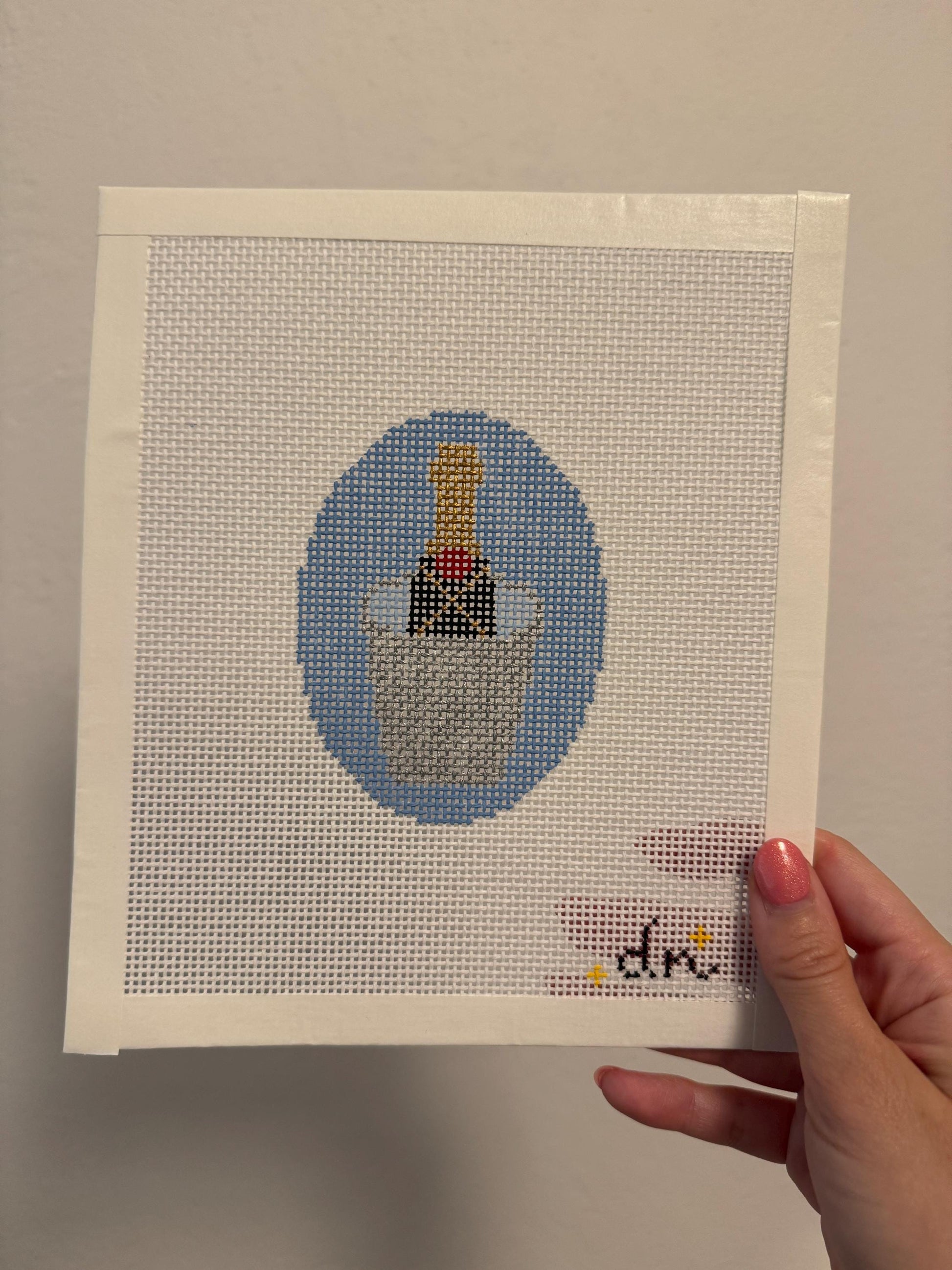 Champagne Bucket - Painted Needlepoint Canvas, 13 Mesh