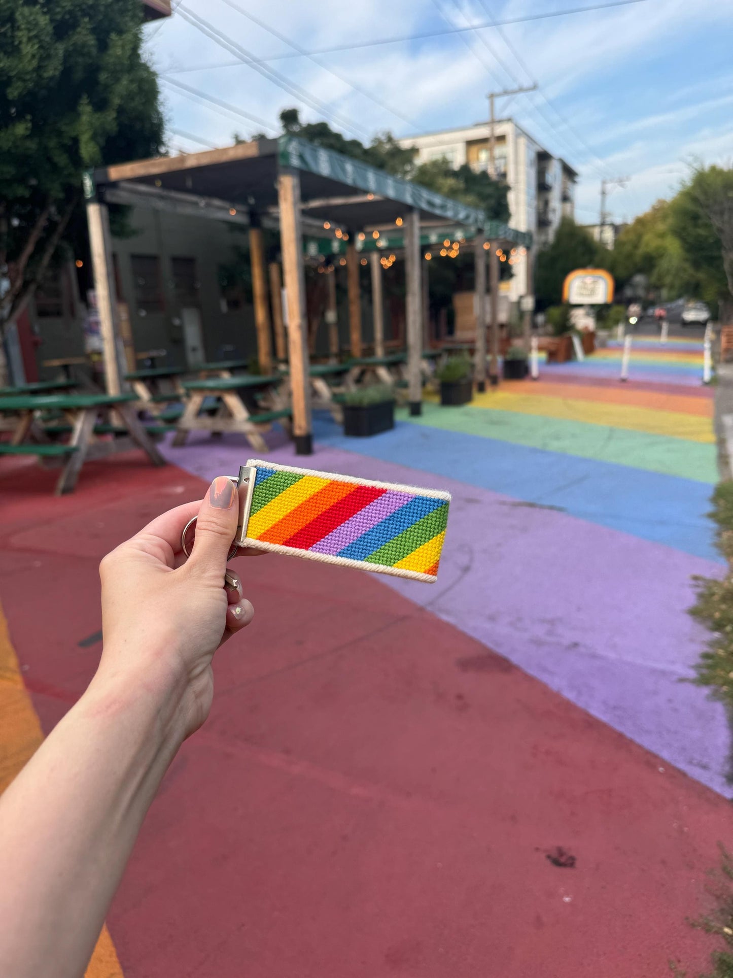 Rainbow Needlepoint Canvas Key Fob