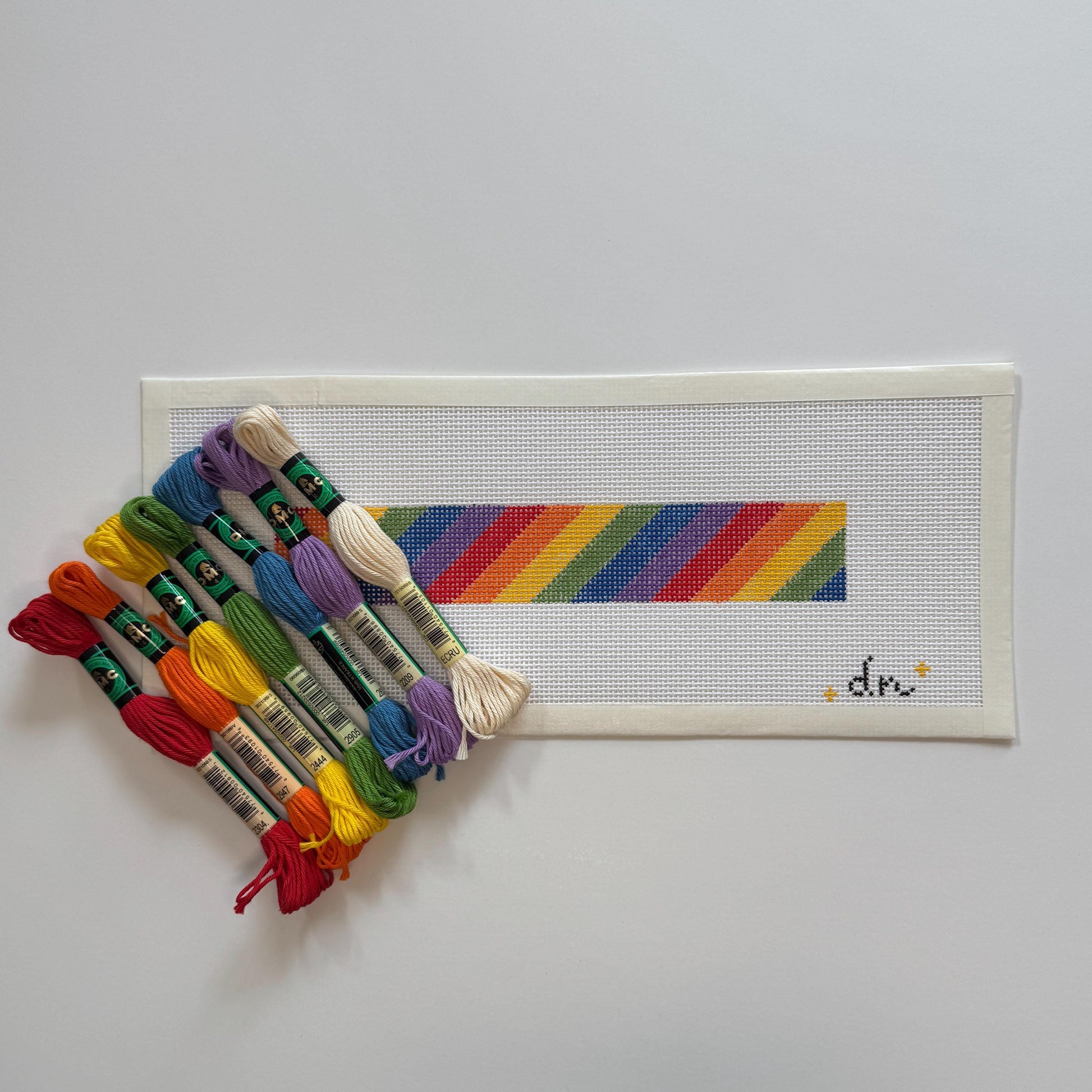 Rainbow Needlepoint Canvas Key Fob