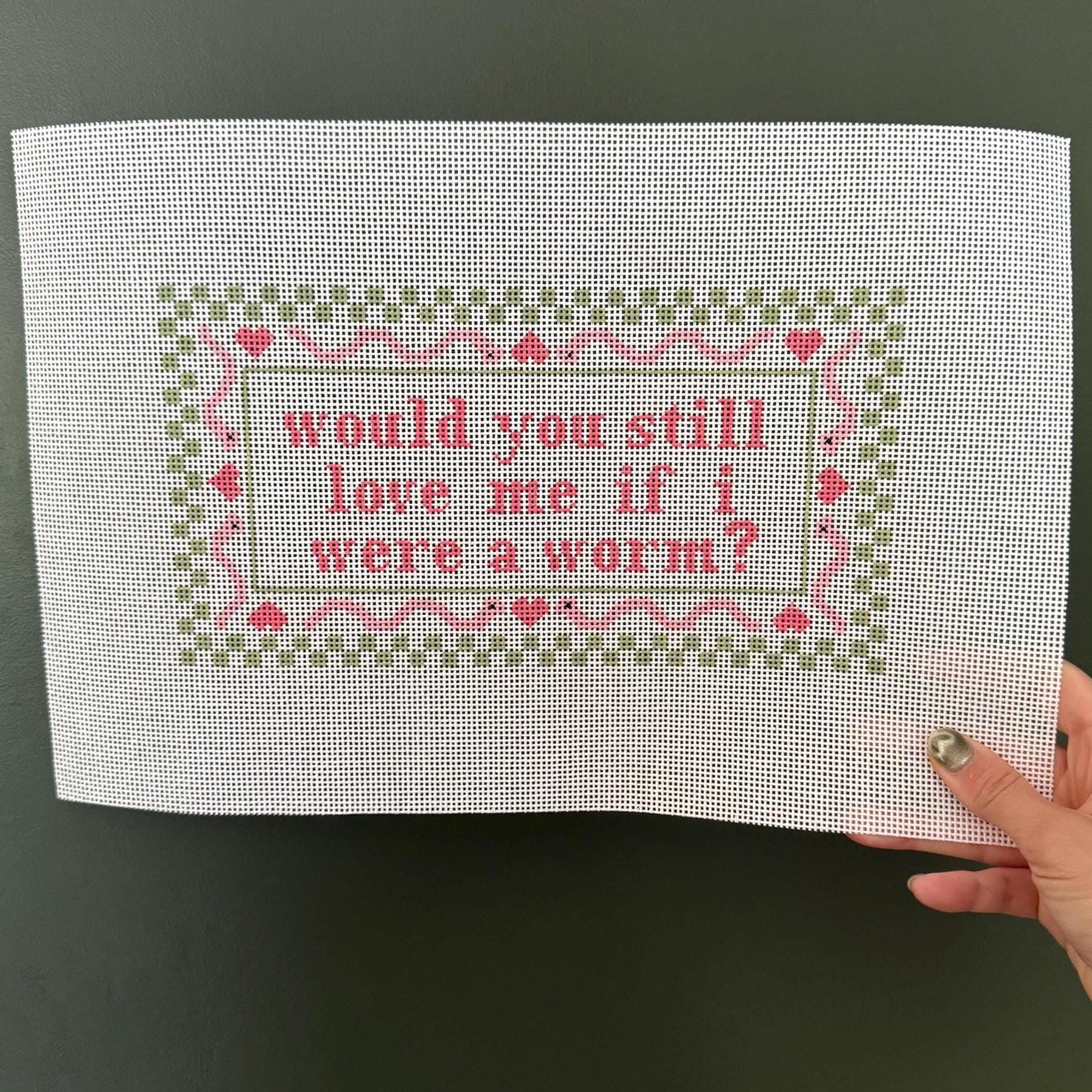 Worm - Painted Needlepoint Canvas, Would you still love me if I were a worm? 13 Mesh