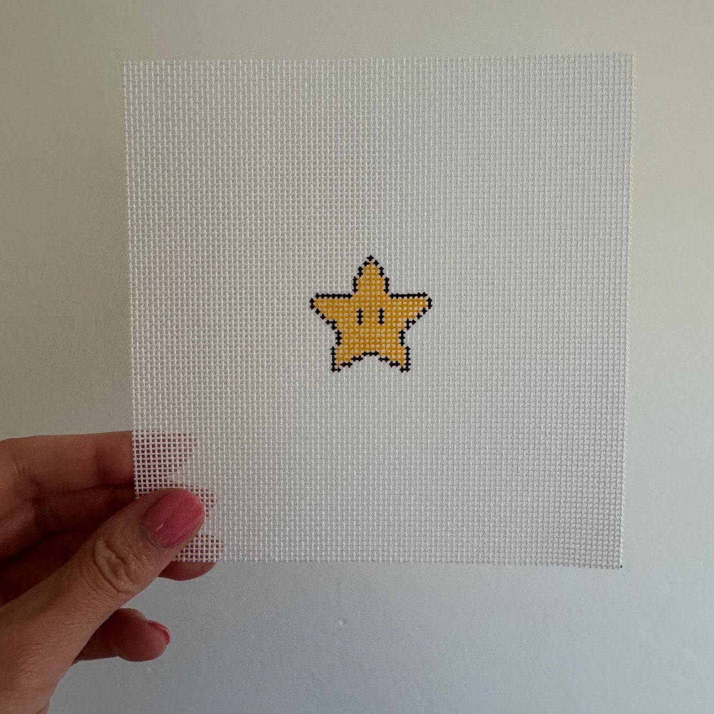 Mario Star Inspired Mini - Painted Needlepoint Canvas, Nintendo Inspired, 18 Mesh