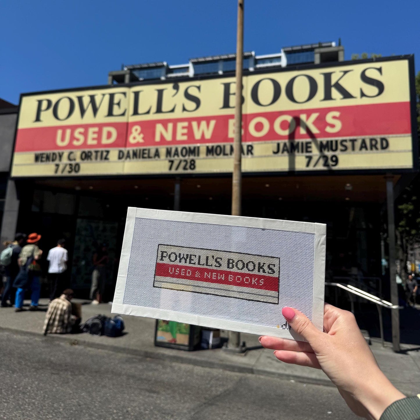 Powell's Books Needlepoint Canvas – Hand-Painted Bookmark, Portland Oregon, 18 Mesh