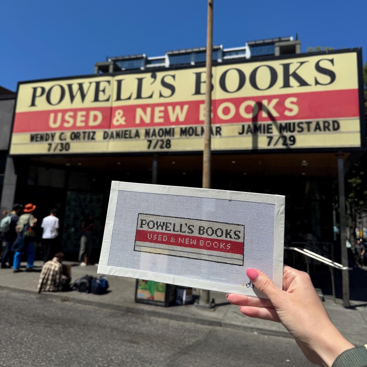 Powell's Books Needlepoint Canvas – Hand-Painted Bookmark, Portland Oregon, 18 Mesh