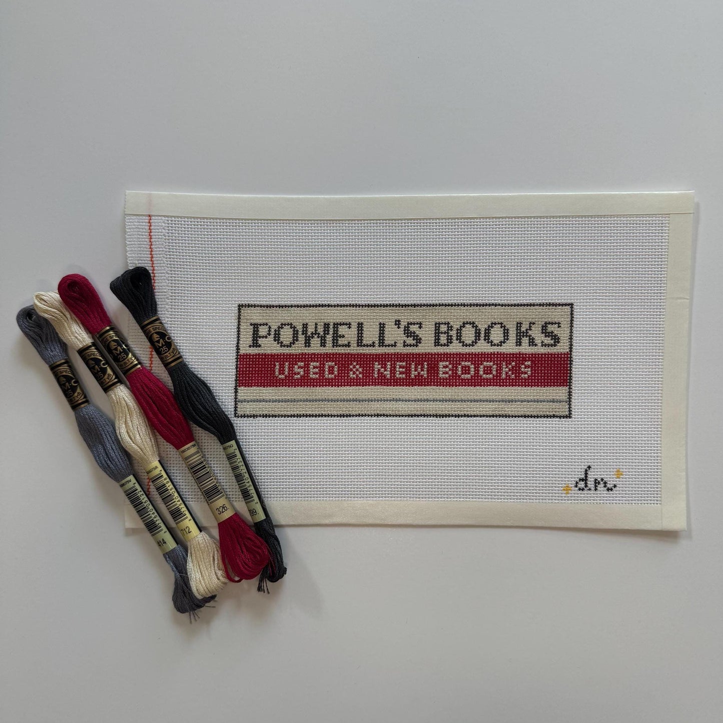 Powell's Books Needlepoint Canvas – Hand-Painted Bookmark, Portland Oregon, 18 Mesh