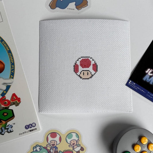 Toad Inspired Mini - Painted Needlepoint Canvas, Nintendo Inspired, 18 Mesh