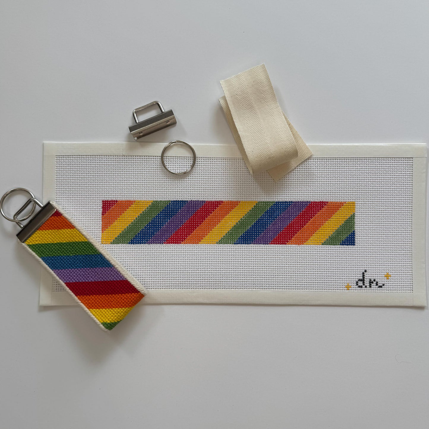 Rainbow Needlepoint Canvas Key Fob