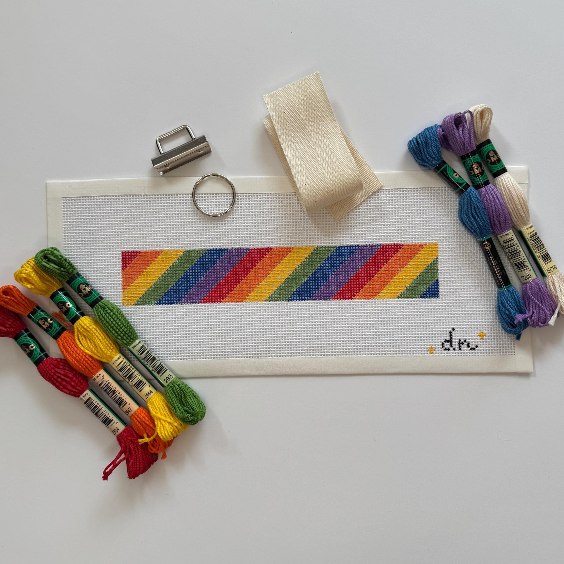 Rainbow Needlepoint Canvas Key Fob