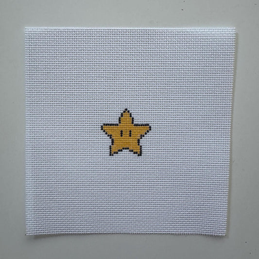Mario Star Inspired Mini - Painted Needlepoint Canvas, Nintendo Inspired, 18 Mesh
