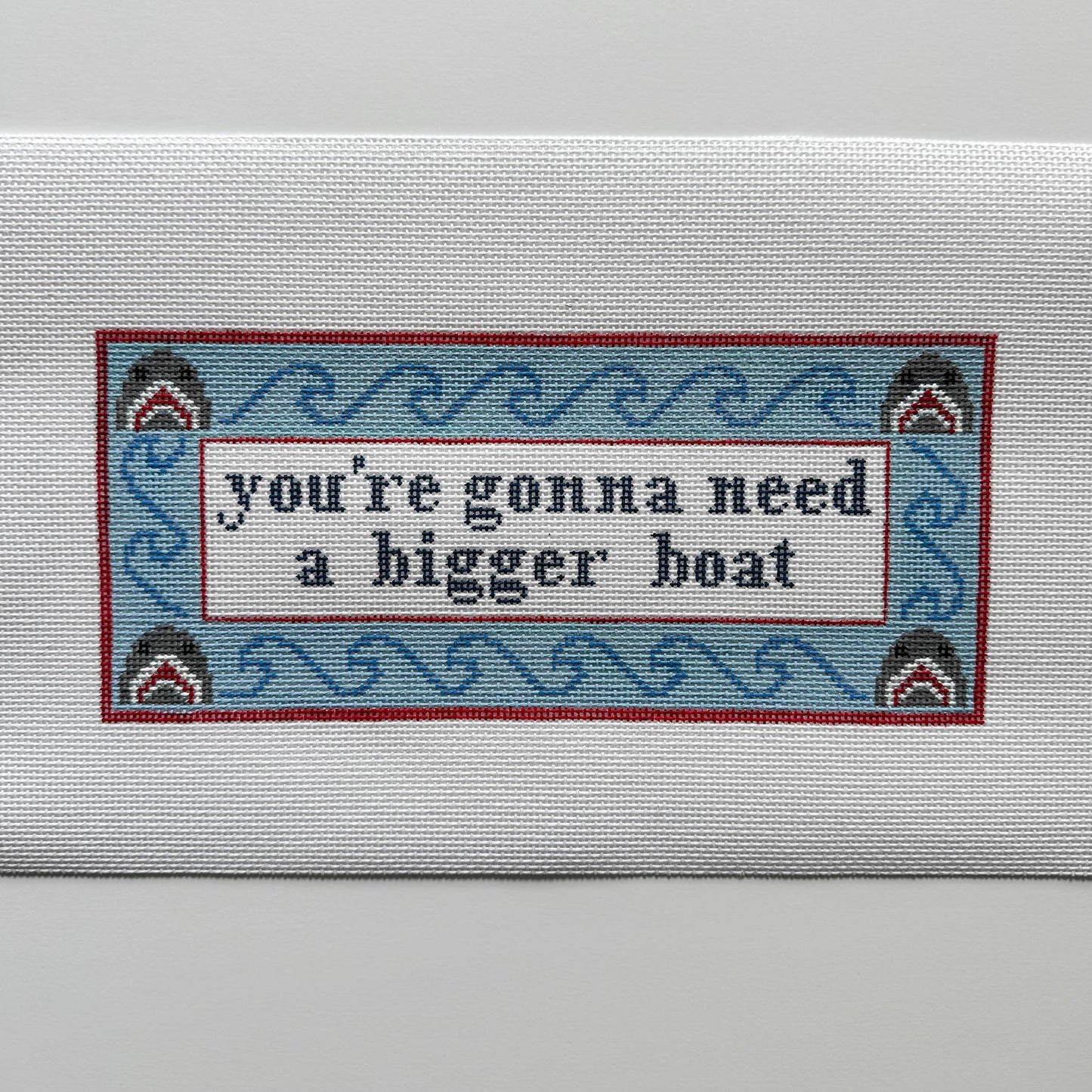 Jaws Inspired - Painted Needlepoint Canvas, Shark Needlepoint, You're gonna need a bigger boat, 13 Mesh