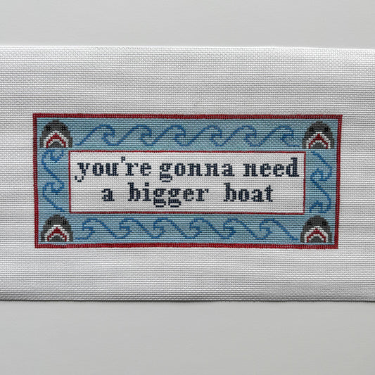 Jaws Inspired - Painted Needlepoint Canvas, Shark Needlepoint, You're gonna need a bigger boat, 13 Mesh