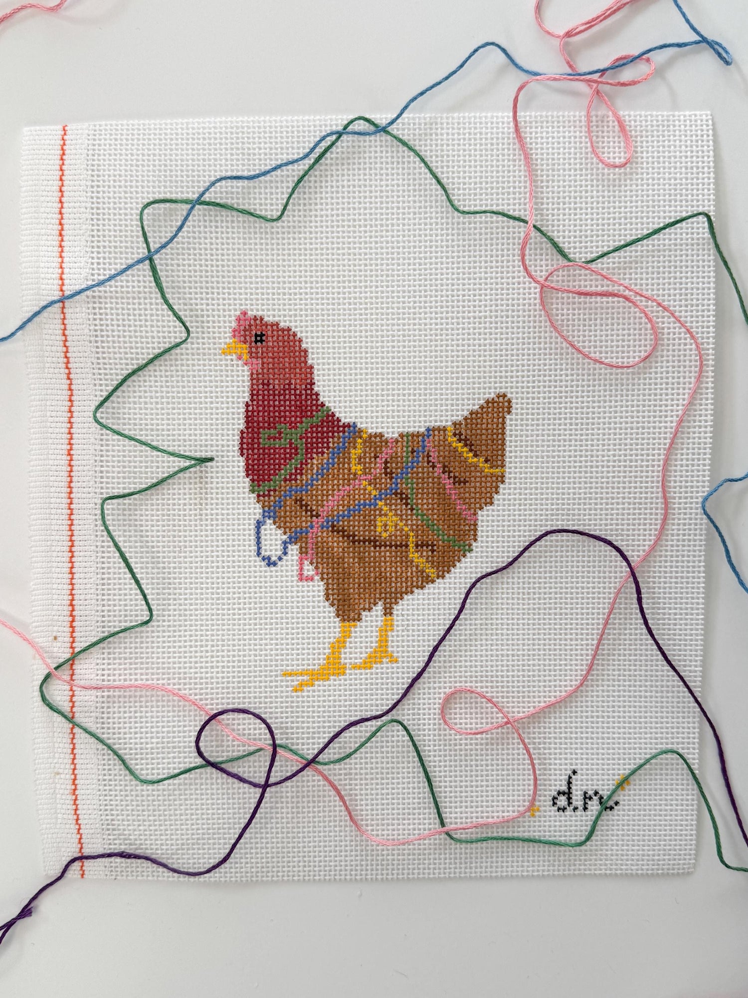 Thread Chicken Needlepoint Canvas: Funny Needlepoint Canvas, 18 Mesh