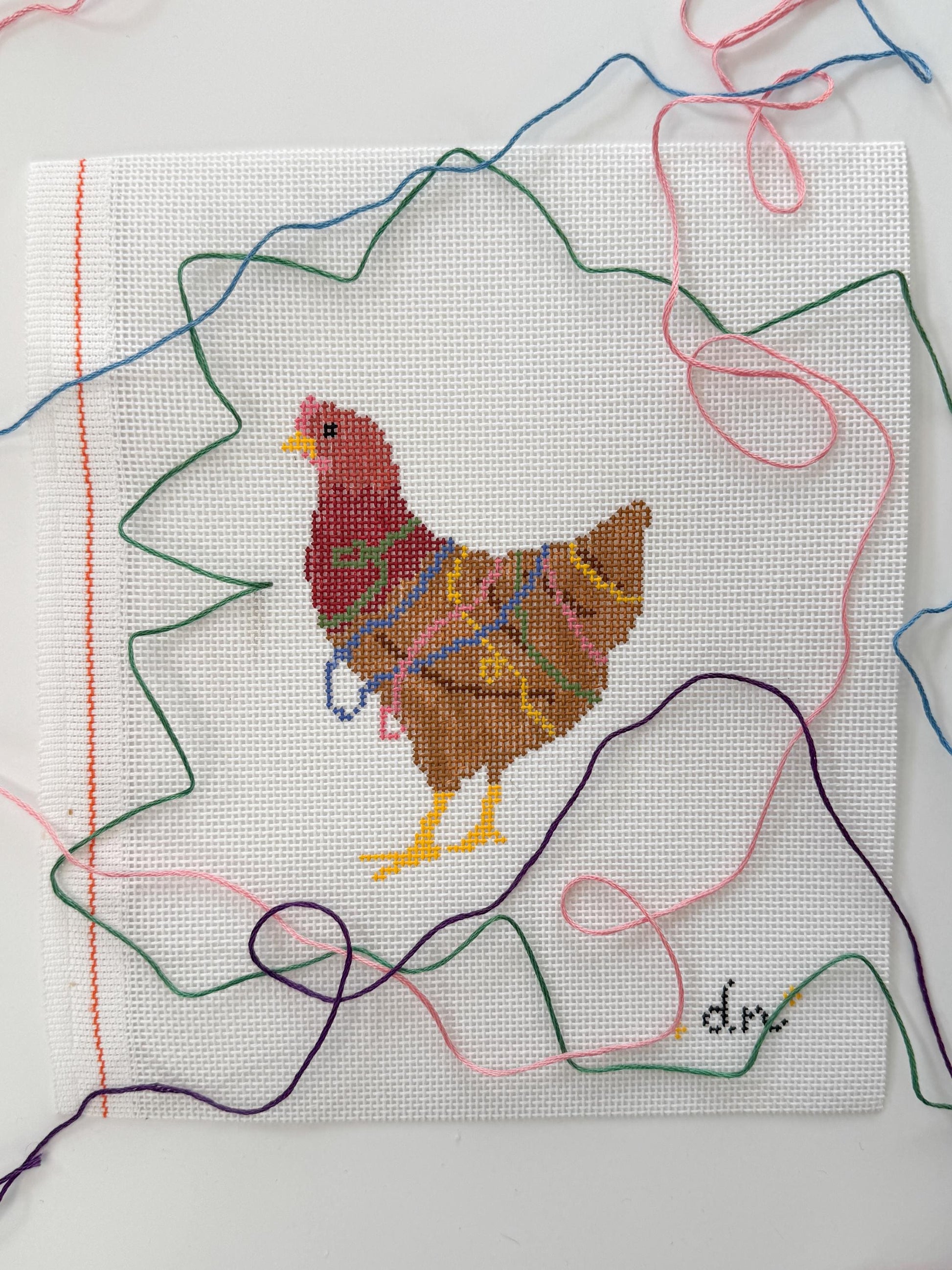 Thread Chicken Needlepoint Canvas: Funny Needlepoint Canvas, 18 Mesh
