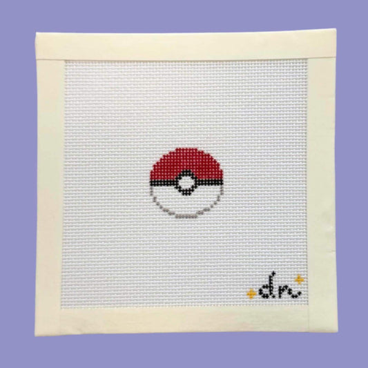 Pokéball Mini - Painted Needlepoint Canvas, Pókemon and Nintendo Inspired, 18 Mesh