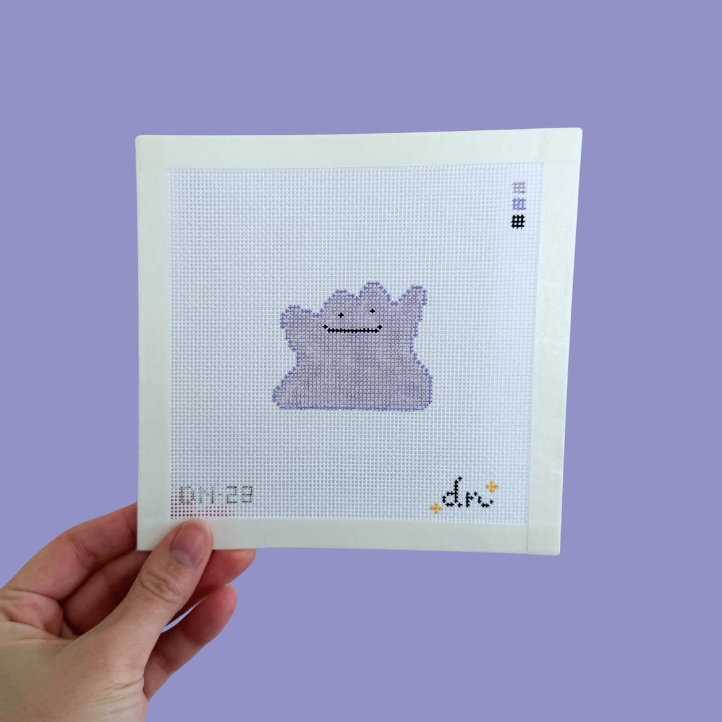 Ditto Mini - Painted Needlepoint Canvas, Pókemon and Nintendo Inspired, 18 Mesh
