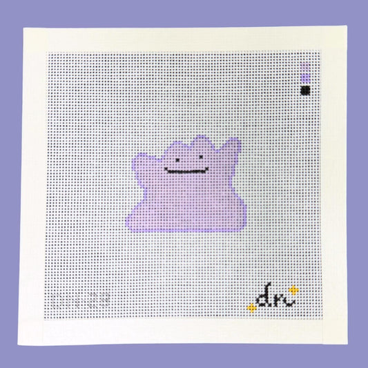 Ditto Mini - Painted Needlepoint Canvas, Pókemon and Nintendo Inspired, 18 Mesh