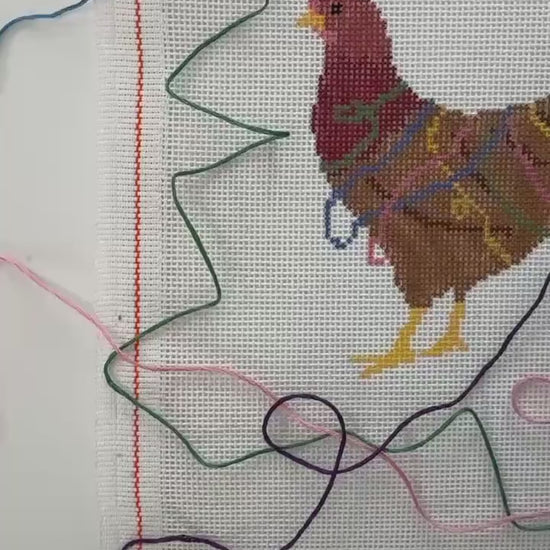 Thread Chicken Needlepoint Canvas: Funny Needlepoint Canvas, 18 Mesh