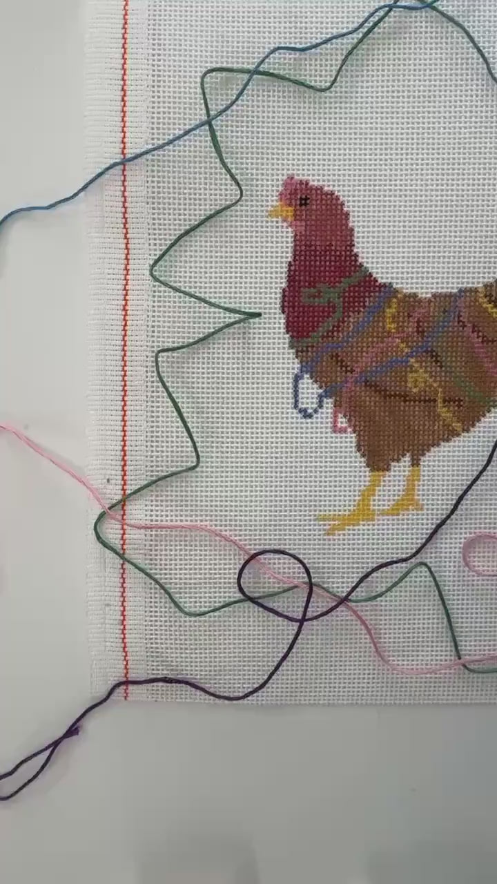 Thread Chicken Needlepoint Canvas: Funny Needlepoint Canvas, 18 Mesh